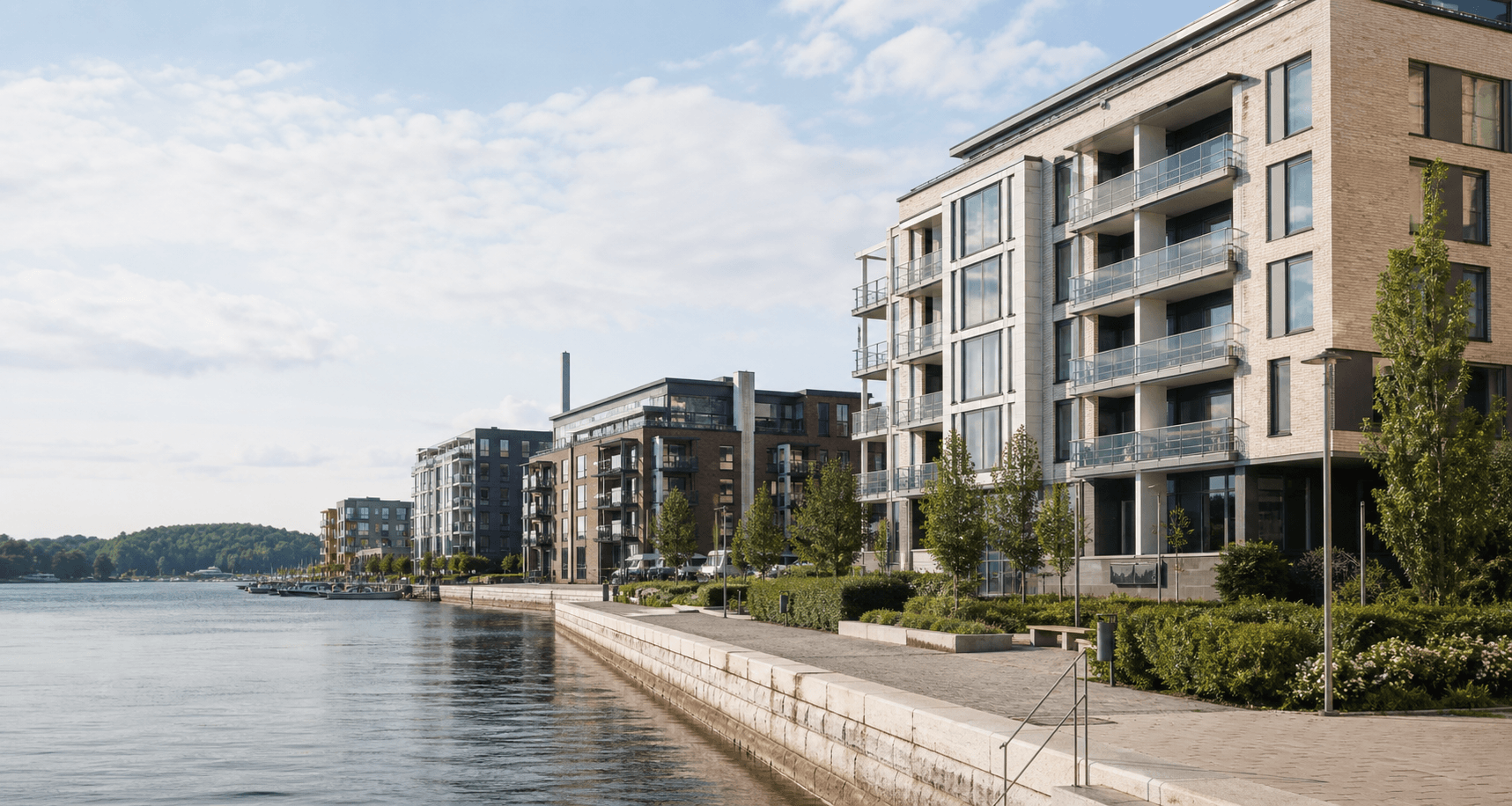 Modern Finnish apartment buildings near water